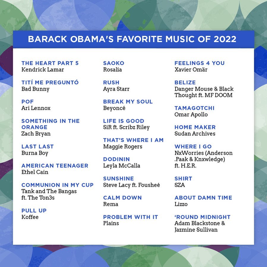 Barack Obama's Favourite Music Of 2022 artwork